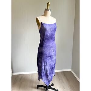 Vintage 90s Y2K Purple Crinkled Midi Dress Medium Clear Straps Fairy‎ Ethereal